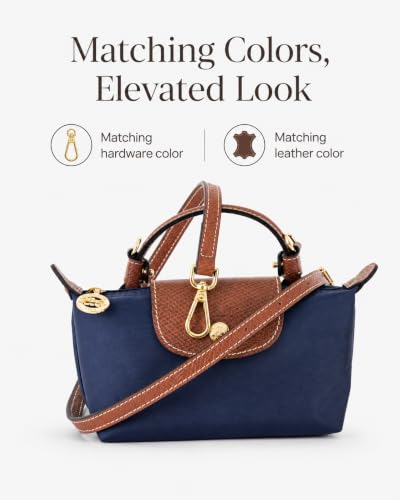 Image of Purse Organizer Insert & Leather Strap Conversion Kit Set, Compatible with Longchamp Le Pliage Mini Bag - Felt Inner Liner & Adjustable Shoulder Strap, Beige