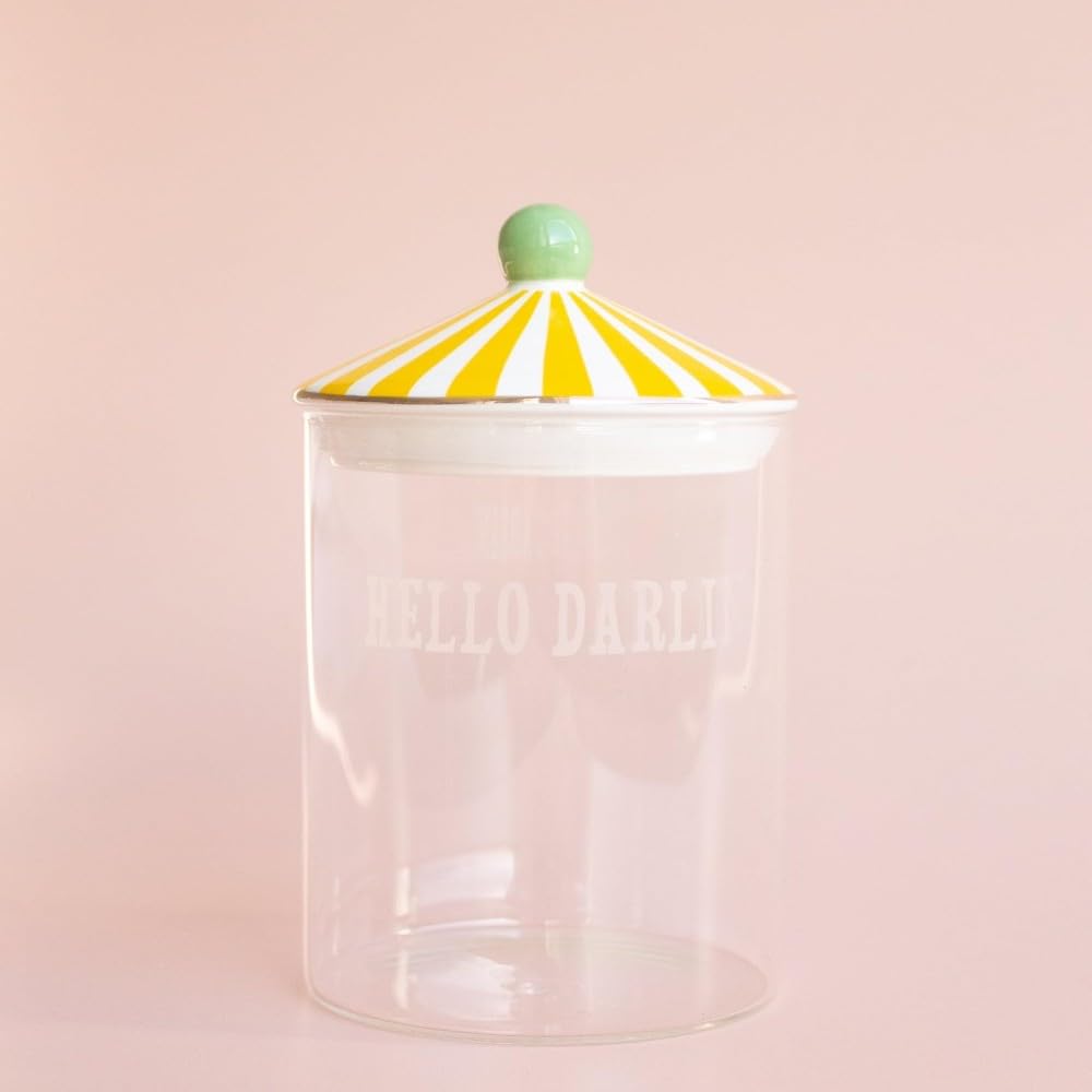 YVONNE ELLEN Hello Darling Glass Storage Jar | Glass Storage Jars with Lid Airtight, Kitchen Storage Jars for Pasta & Food, Storage Jars for Kitchen | 10 x 16.5 cm