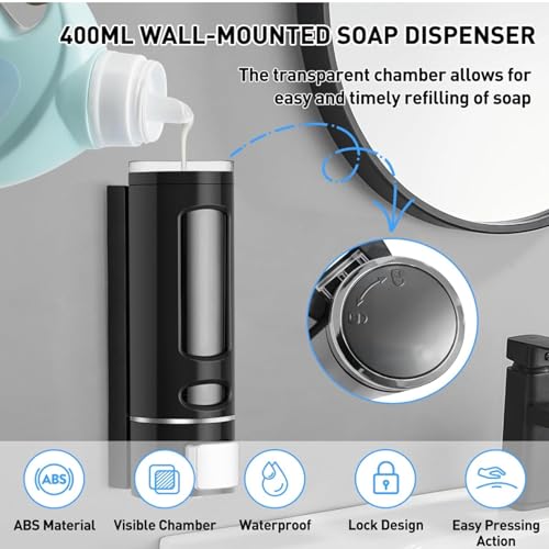 Image of soap Dispenser Wall Mounted for Bathroom | Wash Basin | Liquid Sanitizer Shower Gel Dish Wash Soap Dispenser for Bathroom Kitchen 400Ml Pack of (1, Capsule Black, ABS Plastic)