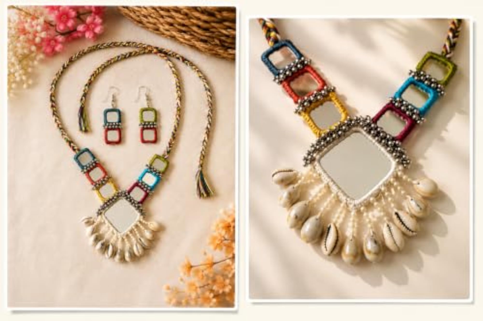 Handmade Multicolor Thread Work Necklace Set with Matching Earrings