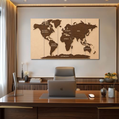 Image of The Castle Decor World Map Painting With Frame 5 Big Size Multiple Frames Wall Art Painting for Living Room,bedroom,drawing Room,hotels-wooden Framed-digital Painting (36x60 inch, multicolor9)