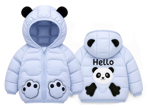 Image of Bold N Elegant Cartoon Bear Kids Shiny Sparkling Quilted Winter Warm Standard Length Wool Blend Hood Jacket Coat Bomber Puffer Jacket for Boys Girls Kids