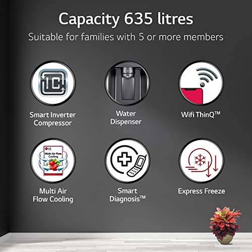 Image of LG 635 L Frost Free Inverter Wi-Fi Side-By-Side Refrigerator Appliance (2023 Model, GL-L257CMCX, Matt Black, Door Cooling+ | with Water & Ice Dispenser)