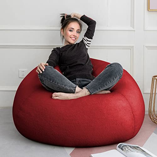 Soxoce 3 Foot Faux Fur Bean Bag(Cover Only No Filler), Giant Fur Bean Bag Cover Soft Fluffy Fur Portable Living Room Sofa Bed For Kids Adults (36 * 20In) Burgundy #TOP2