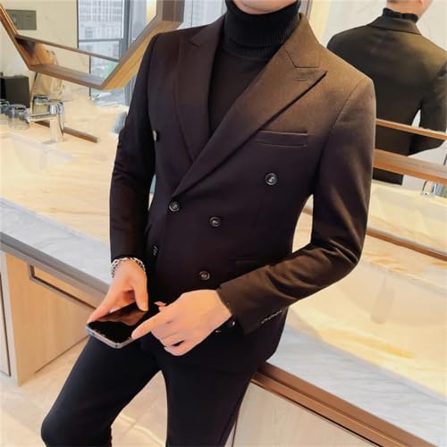 Men Spring Double-Breasted Blazer Jacket Business Formal Wear Slim Fit Casual Tuxedo Suit Coats3