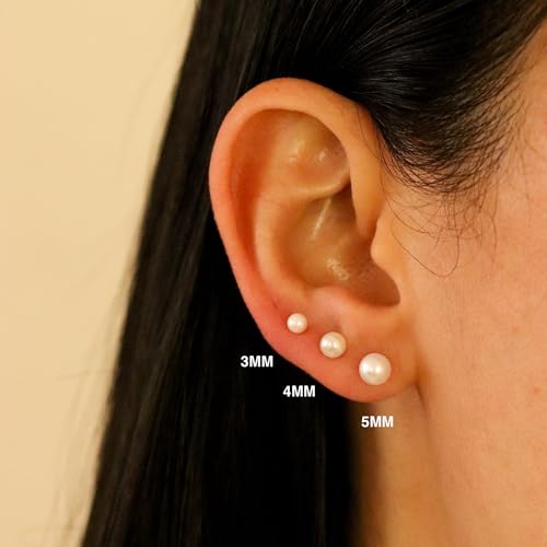 14k Gold Pearl Stud Earrings for Women (3mm-6mm Diameter) - Freshwater Pearl, Real Solid 14k Gold, Secure Screw Back Design3