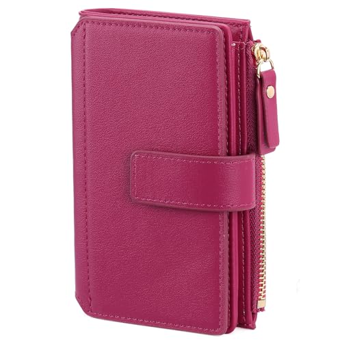 GOIACII Carteira feminina de couro vegano com três dobras, Vermelho rosa