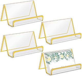 Ruig 4 Pieces Gold Business Card Holder, Acrylic Clear Business Cards Holder Display Stand Plastic Gold Office Name Card Display for Office Desktop Countertop ( Capacity 50 Cards )