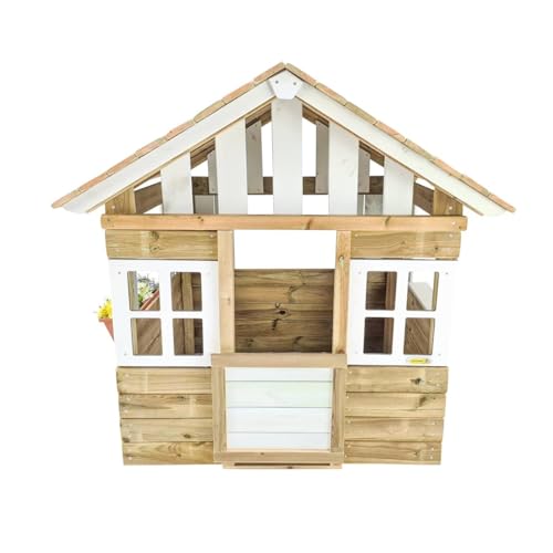 | MASGAMES | Casita Infantil Lollipop | con Puerta, macetero y alféizar | Madera tratada para el Exterior | Se Vende aparte Suelo| (Blanco)