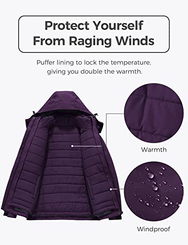 Wantdo Women's 3-In-1 Ski Jacket Hooded Snowboarding Jacket Mountain Winter Coat Dark Purple M #TOP3