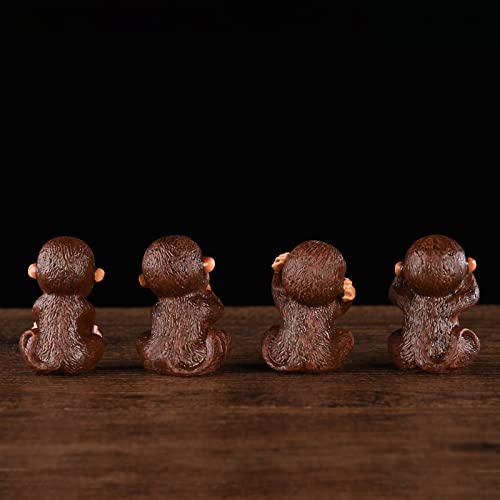 Brabud Fengshui Resin See No Evil Hear No Evil Speak No Evil Do No Evil Monkey Figurines Set Of 4 Home Office Desk Decor Statue Collection (Brown) #TOP5