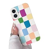YUMUPIFE iPhone 16 Plus対応 ケース かわいい 美的 市松模様 デザイン ガールズ レディース ソフトシリコン 耐衝撃 保護 iPhone 16 Plus用 ケース カラフル