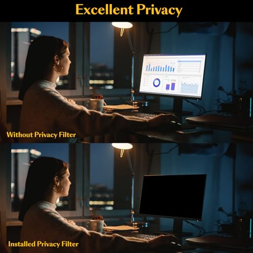 Image of Magnetic Computer Privacy Screen Filter 24 Inch for Frameless Monitor Thin Bezel 16:9 Widescreen, 24in Hanging Removable Anti Glare Blue Light Eye Protection Shield, Anti Spy Protector Panel