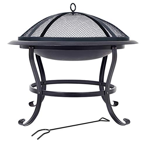 La Hacienda Chimenea Redonda de Acero Grande Boston Hoguera de leña, Color Negro, 75 cm de Ancho