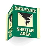 SmartSign "Severe Weather Shelter Area" Projecting Sign, 6 x 5 inch, Two-Sided V-Shaped Emergency Hallway Sign, 40 mil Glow-In-The-Dark Aluminum, Photoluminescent, Made in USA