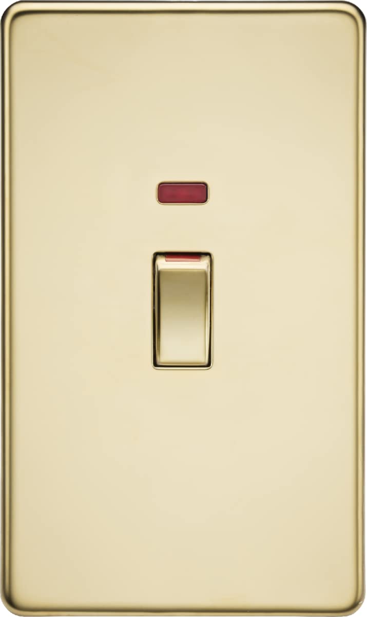 Knightsbridge 45A 2G Dp Switch With Neon - Polished Brass