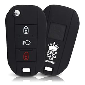 ASARAH Premium siliconen sleutelhoes compatibel met Peugeot, beschermhoes autosleutel cover – zwart I am Single PE 3BKB…