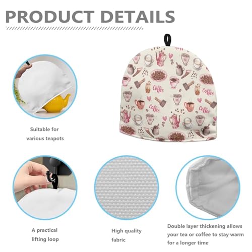 Image of Tea Cosy Tea Pot Cozies Decorative Accessories for Teapots Dome Shaped Kitchen Home Table Decorative Breakfast Warmer Dust Proof Teapot Cozies, Coffee Pink Beige