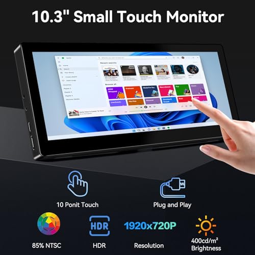 Image of 10.3 Inch Small Touchscreen Monitor, 400cd /m, IPS Stretched Bar LCD Mini Travel Touch Display 1920 * 720 HDMI USBC, Portable Touch Screen for Laptop Computer Windows Aida64 GPU CPU RAM Monitoring