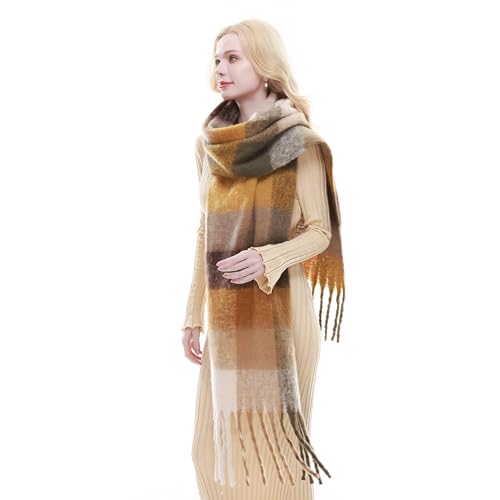 RIIQIICHY Plaid Scarf for Women Chunky Scarves Winter Warm Thick Oversized Blanket Scarf