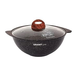 Aluminum Wok Kazan Cooking Pot with Lid Granit Ultra Non-Stick Kazan for Making Pilaf with Glass Lid 3.7-qt. (3.5 L) Camping Cookware Dutch Oven Kitchen Pot