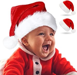 JIGUOOR 2 pcs Christmas Hat Xmas Hat Holiday for Adult Kids Unisex,Velvet Fur Santa Hat Knitted Hats for New Year Festive Party Christmas Supplies