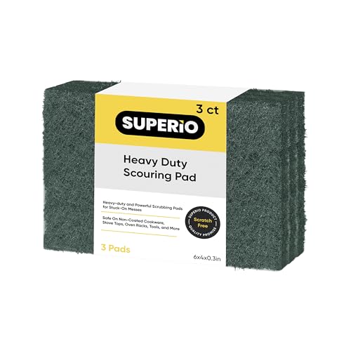 Image of Scouring Pad Non-Scratching Scrubber Non-Scratch Cleaning Scrub Pads Heavy Duty Scouring Pad Reusable Kitchen Scrubbing Pad Pack of 3 Green, by Superio