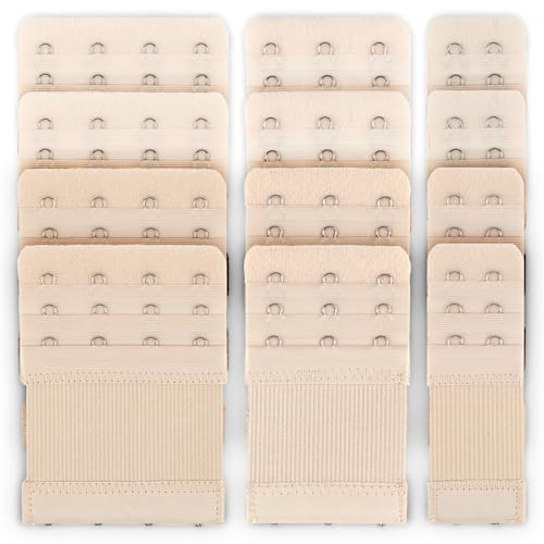 Image of PEASUG 12 PCS Bra Extenders 2 Hook / 3 Hook / 4 Hook Elastic Extension Strap Plus Size, Comfortable Soft Stretchy Bra Extension Strap (Nude, Beige)
