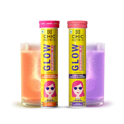 Image of Chicnutrix Glow- 40 Effervescent Tablets| Japanese Glutathione & Vit. C| Antioxidants for clear, glowing skin| Sugar-free, Black Currant & Orange