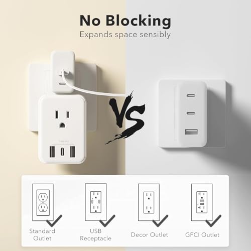 Image of BN-LINK Multi Plug Outlet Extender 2 Pack, Outlet Splitter with 4 Outlet and 3 USB Ports (1 USB C), 4-Sided Multiple Plug Expander for Travel Kitchen Dorm Room Cruise Ship Essentials, White