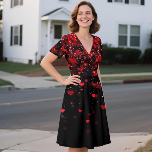 Image of Women's Summer Formal Dresses Short Sleeve Wrap V Neck Dresses Bridesmaid Wedding Guest Dress with Pockets