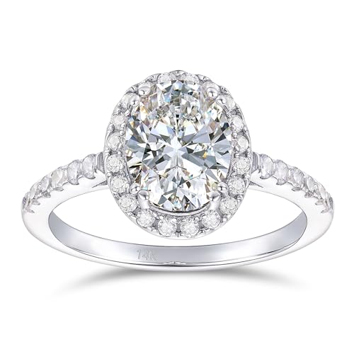 14K Moissanite Engagement Rings, 1.5ct Oval Cut Moissanite Ring, 14K Gold Engagement Rings, 14K Halo Moissanite Rings for Women