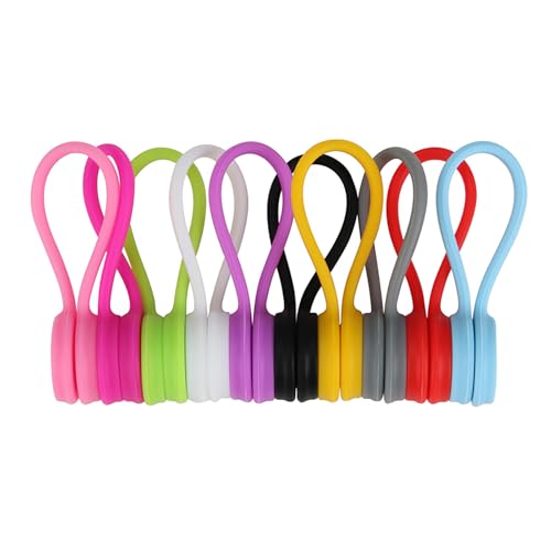 Fascette Magnetiche,10 PCS Fascette in Silicone Organizer,Fermacavi Multicolore Riutilizzabili Organizzatori per Cavi in ​​Silicone per Organizzare e Raggruppare Fili,Caricabatterie,Aauricolari