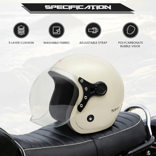 Image of Cortex Tusker Half Face Helmet Matt Finish with Scratch Resistant Curved Polycarbonate Visor, Hard ABS Shell Helmet for Men and Women | Clear Visor, Lightweight