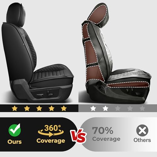 Image of Custom For Dodge Ram 1500 Seat Covers 2500 3500 2026 2025 -2002 Full Set | Truck Seat Covers Premium Leather Quad Crew Cab Big Horn Laramie Tradesman Limited Flat Bench(5 Seat,Black)