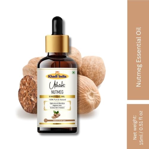 Image of Khadi Nutmeg Essential Oil 15 ml | Pure & Natural Therapeutic Grade | For Relaxation, Respiratory & Digestion | Oil for Face | Skin & Hair Care | All Skin Types | Aromatherapy for Men & Women