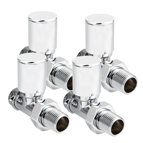 Image of VANCOCO 4Pcs 1/2"×15mm Chrome Straight Radiator Valves Round, Manual Radiator Valves Pair Standard Connection for Heated Towel Rail and Central Heating Modern Bathroom