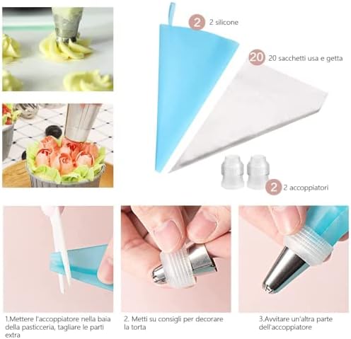Piping Nozzles Set Russian Piping Tips, Stainless Steel Nozzles, Baking Accessories, Cake Decoration, Silicone Piping Bags, Cupcake Moulds, Ideal for Professional Baking Pastries