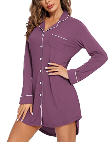 Image of Leikar Nightgowns for Women Button Up Labor Delivery Gown Sleep Shirts