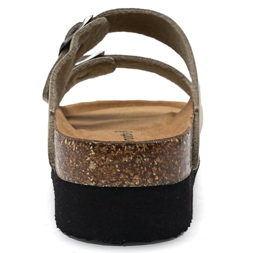 Image of Torotto Womens Slides with Cork Footbed Open Toe Adjustable Webbing Flat Sandals for Walking | Beach | Indoor