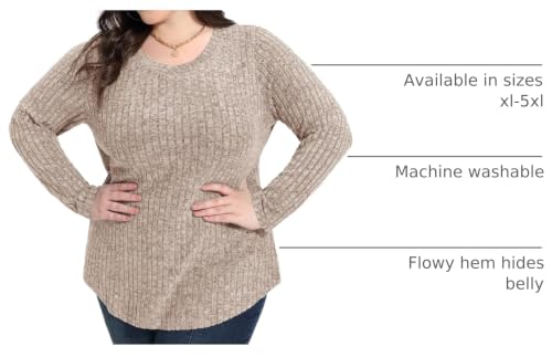 Image of CARCOS Plus Size Tops for Women Long Sleeve Raglan V Neck T Shirts Tunic Fall Blouse Xl-5Xl 14W -28W