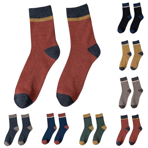 Men's Knitted Socks Dress and Casual & Mens All-season Crew Socks Pack of 2 Color Blocking Keep Warm Mid Length Socks