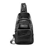 BAIGIO Chest Bag für Herren Echtleder Sling Rucksack Daypack Shoulder Crossbody Bag Anti-Diebstahl-Tasche für Outdoor-Angeln Camping Wandern Reisen arbeiten täglichen Gebrauch (Schwarz)