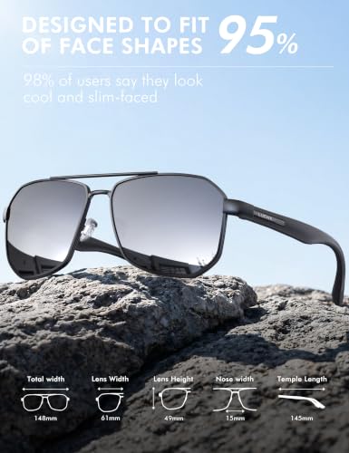 Image of LUENX Aviator Sunglasses for Men Square Polarized Polygon Lens - UV 400 Protection with Accessories Driving Outdoor