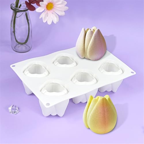 Molde flexible para hornear con 6 diseños de tulipanes miniatura 5