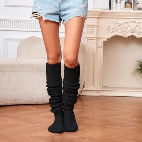 Image of YELAIVP Women's Thigh High Socks - Extra Long Cable Knit Over the Knee Socks and Leg Warmers