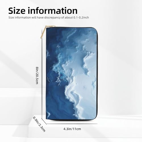 Abstract Blue Ocean Waves Print Wallet Women, Leather Bifold Multi Card Wallet, Long Purse Women's Wallets2