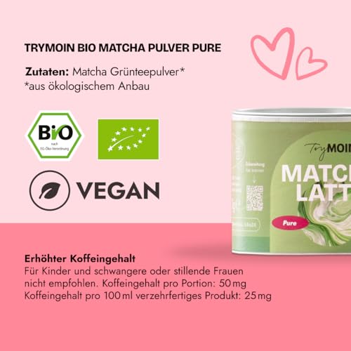 TryMOIN - Bio Ceremonial Grade Matcha Pulver aus Japan - Für Iced Matcha Latte, Matcha Tee, vegan, zuckerfrei, leicht löslich - 20 Portionen
