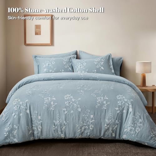 Image of PHF Cotton Jacquard Comforter Set Twin, Soft Breathable, Stormy Blue