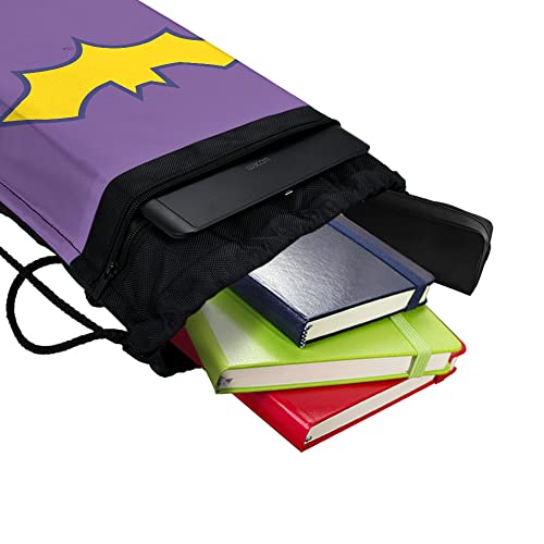 LOGOVISION Batman Batgirl Logo Drawstring Backpack Sports Bag Sackpack 17" x 13", Perfect for Gym, Yoga or Practice4